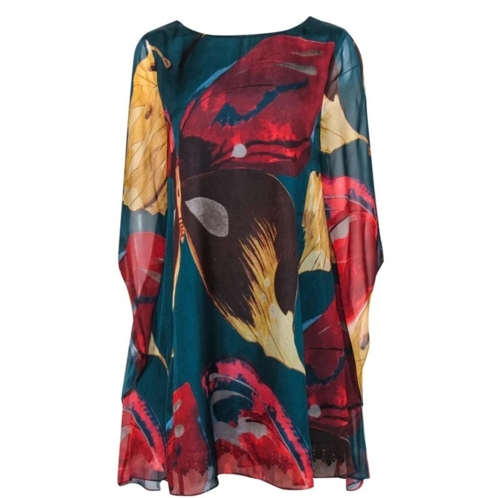 ANTHROPOLOGIE MOULINETTE SOEURS SILK BUTTERFY DRESS SHEER SLEEVES SIZE 4